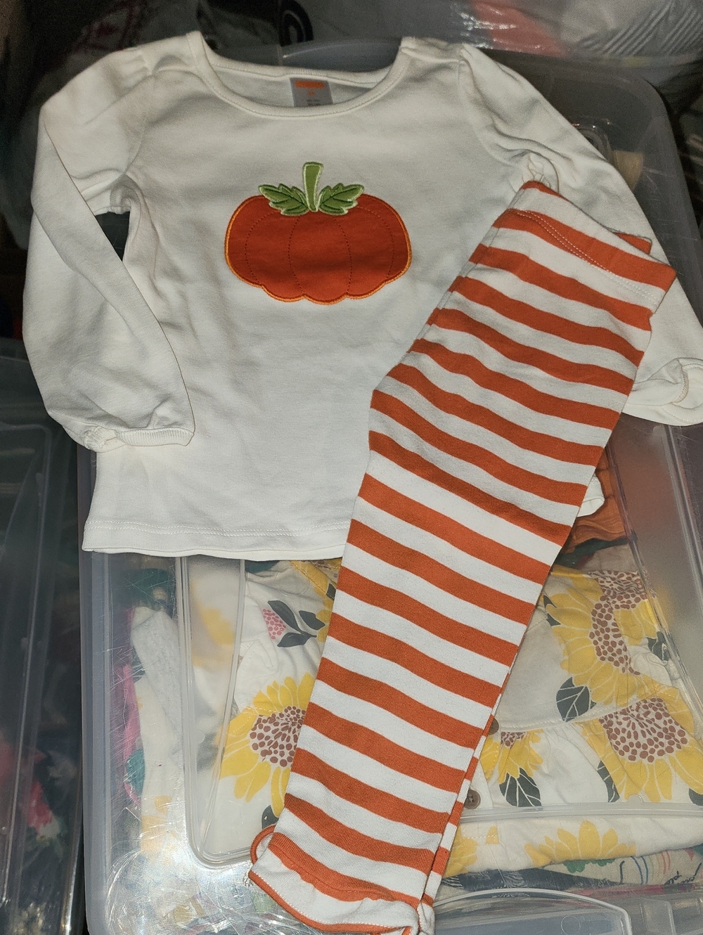 2T Gymboree Fall Appliqued Pumpkin Long Sleeve Tee & Orange Striped Leggings